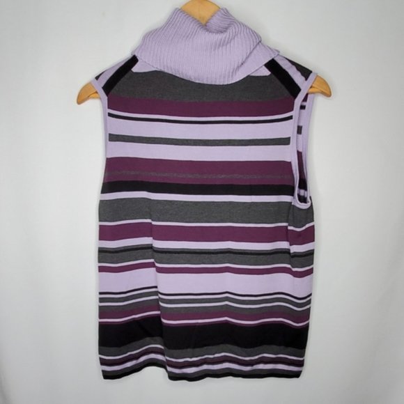 Karen Scott Striped Turtleneck Sleeveless Sweater Purple L - Picture 4 of 6
